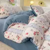 Categoría a Grado Materno e Infantil Juego de Cuatro Piezas de Algodón Xiaozhu Fresco Pequeño Algodón Lavado Sábanas Funda de Edredón Cama Sábanas Dormitorio de Estudiantes Juego de Tres Piezas