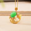 Antigo Antigo Ouro Herança Artesanato Chapeamento de Ouro Pingente Sintético Hetian Jade Personalidade Antiga Cheio de Diamante Molho Carpa Colar