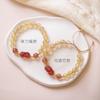 Pulseira de Cristal Pixiu de Cristal Morango Natural Corda Amarela Cristal Amarelo Cristal com Cabelos Dourados Pulseira para Meninas de Luxo Leve Atacado
