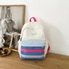 Mochila de Retazos a Rayas con Bloques de Color a la Moda, Mochila Ligera Casual para Exteriores para Computadora, Bolso Escolar Moderno Estilo Coreano para Estudiantes de Secundaria y Preparatoria