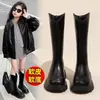 Botas Femininas 2025 Outono e Inverno Novo Estilo Britânico Preto Botas de Cavaleiro Infantis Botas de Veludo de Inverno para Meninas