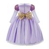 Explosiones Europeas y Americanas Vestido de Princesa de Cabello Largo Vestido Tutú Dorado con Lazo Grande Vestido Tutú de Encaje Morado