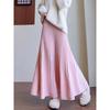Saia de Tricô Branca Suave Estilo Francês para Mulheres, Outono e Inverno, Cintura Alta, Caimento Fluido, Linha A, Pregueada, Comprimento Médio, Evasê