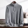 Suéter de cachemira 100% puro para hombre, cuello alto con media cremallera, suéter casual de punto de manga larga, nuevo otoño/invierno 2026, cálido