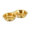Plato para Dips de Acero Inoxidable Plato Dividido para Salsas Plato de Condimentos de Dos Sabores Poligonal Restaurante Bañado en Oro Plato Coreano para Olla Caliente
