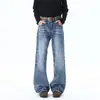 Calça Jeans Lavada com Bigodes para Homem, Estilo High Street Americano de Primavera, Calça Cool de Corte Reto, Calça Flare Vintage com Vibe Solta