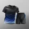 Traje Deportivo de Secado Rápido para Hombre, Verano Hielo Seda Manga Corta Pantalones Cortos Camiseta Ropa para Correr Exportación Transfronteriza Venta al por Mayor de Fábrica
