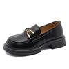 Mocasines de Piel Genuina para Mujer, Suela Gruesa, Nuevo Estilo Otoño, Zapatos Slip-On Versátiles con Hebilla de Caballo, Zapatos Planos JK de Punta Redonda