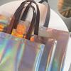 Bolsa de Mano de Tela No Tejida Colorida con Láser y Asa Larga, con Logotipo Impreso, Bolsa de Embalaje de Marca Moderna, Tienda de Zapatos para Mujer, Compras, Regalo