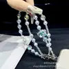 Cadena para Teléfono Móvil de Perla de Cristal Doble Capa Linda Aleación Corazón de Chica Kt Cadena Colgante Versátil Colgante para Funda de Teléfono Móvil Cordón Venta al por Mayor