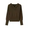 Conjunto Retro Estilo Coreano de Punto con Cuello en V y Mangas Largas para Mujer Otoño Invierno Ceñidor de Cintura Adelgazante Holgado Capa Interior Capa Base Suéter Top