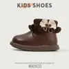 Zapatos de Princesa para Bebé Niña Otoño e Invierno Estilo Nuevo Botines Cortos de Encaje para Niñas Zapatos para Bebés y Niños Pequeños Botines de Cuero Pequeños Forrados de Felpa Botas Tipo Calcetín