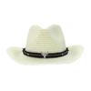 Chapéu de Palha Panama Europeu e Americano Chapéu Alto Enrolado Chapéu de Cowboy Raso Chapéu com Cinto de Tecido Chapéu de Sol Chapéu de Palha Trançada Proteção Solar Chapéu de Proteção Solar