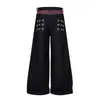 Calça jeans masculina wide leg com argolas metálicas vazadas, design único, tendência de nicho, estilo punk, braguilha com botões, calça longa de corte solto