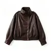 Atacado Fabricante de Roupas Femininas Transfronteiriço 2026 Moda Europeia e Americana Jaqueta Bomber de Couro Sintético Solta com Zíper e Gola Alta