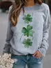 Suéter de Comercio Exterior Europeo y Americano para Mujer con Estampado de Hierba de la Suerte Cuello Redondo Suéter para Mujer Top Casual Holgado de Manga Larga Pulóver Básico