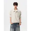 Sudadera con cuello polo de peso pesado de marca de moda color café para hombre, camiseta deportiva de manga larga a la moda estilo americano de otoño, top casual con cuello de solapa