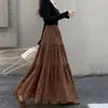 Falda de verano de longitud media para mujer, estilo coreano, dobladillo ancho, que cubre la cadera, cintura elástica, diseño elegante, falda de línea A con retazos A13344