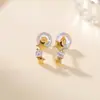 Pendientes de botón de plata de ley S925 Yuebao Jewelry Doble Estrella Incrustados de Diamante Estilo Frío Ins Simples Femeninos para el Viaje Diario