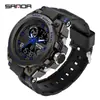 Reloj Estudiante Sanda Pantalla Dual Multifuncional Despertador 2 Zonas Horarias Moda Tendencia Reloj Electrónico Resistente al Agua Luminoso Reloj de Pulsera para Hombres Mujeres