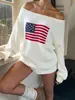 Comercio exterior wish primavera y otoño ropa de mujer, prendas de punto versátiles de moda europeas y americanas con estampado, top blanco holgado de hombros descubiertos al por mayor