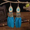 Pendientes Retro de Estilo Étnico para Mujer Diseño de Nicho Pendientes de Pluma Blanca Estilo Bohemio Exótico Joyería para Orejas con Borlas