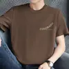 Camiseta de Algodón Puro de Manga Corta Americana para Hombre Verano Media Manga Sencilla Camiseta Interior de Algodón Top Holgado Estampado con Letras