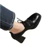 Nuevos Zapatos de Cuero con Cordones y Punta Cuadrada de Boca Profunda para Mujer 2025 Estilo Retro Otoño Combinación Estilo Británico Zapatos de Tacón Alto Zapatos de Mujer