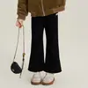Calça Composta de Lã Quente Estilo Coreano Aimobeibei para Meninas, Calça Longa Estilosa Versátil com Retalhos e Barra Flare Infantil, Inverno