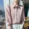 Camisa de Satén de Acetato de Seda Simulada de Tres Cuartos para Mujer, Chaqueta Nueva, Cuello Polo, Top, Camisa Blanca, Ropa Exterior, Base