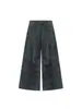 Calça Jeans de Trabalho Estampada Preta e Cinza para Mulheres, Novo Tamanho Grande Cintura Alta Modelagem Solta, Versátil Emagrecedor Calça Wide-Leg Scimitar