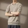 Camisa Polo de Gola Seagull estilo Americano de alta qualidade em seda gelada com detalhes vazados para homens, nova camiseta de malha de manga curta soltinha de verão