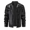 Chaqueta de Piel Sintética Transfronteriza para Hombre, Casual de Negocios con Cuello Alto, Cremallera, Estilo Británico, Chaqueta de Motocicleta para Hombre