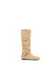 Primeiro encontro com as botas Ji Duidui~Aumento interno de altura de ~5cm, botas longas de ganga de cano médio com alças cruzadas para mulheres, botas western