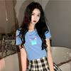 Camiseta de Manga Corta Reflectante con Mariposa de Moda Nueva de Verano para Pareja para Mujer Ins Súper Popular Estilo Corto Top para Estudiante
