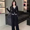 Moda Casual Outono 2026 Design Falso de Duas Peças Top Emagrecedor + Calça Wide Leg Emagrecedora de Cintura Alta Conjunto de Duas Peças