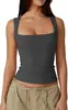 Moda Feminina Europeia e Americana 2026 Estilo de Rua Amazon Moda Garota Picante Gola Quadrada Básica Slim Sem Mangas Camiseta Regata Camisa Base Feminina