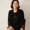 Cárdigan Suéter Chaqueta de Punto para Mujer Cachemira Otoño e Invierno 2026 Nuevo Corto Holgado Cuello Polo Color Sólido Doble Cremallera