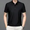 Camiseta de Manga Corta de Seda de Hielo para Hombre 2023 Verano Nueva Camisa con Cuello Polo Camiseta de Color Sólido Moda Casual Ligera para Hombre