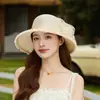 Novo Chapéu de Sol de Organza Estilo Hepburn para Mulheres, Circunferência da Cabeça Grande, Plissado, Elegante, Emagrecimento Facial, Chapéu de Mãe, Chapéu de Pescador Floral