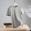Nova Camiseta Masculina Lisa de Seda de Manga Curta Verão 2026, Camiseta de Manga Curta com Gola Redonda, Cor Sólida Gola Redonda Meia-Manga