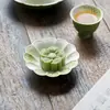Posavasos de Cerámica Pintado a Mano con Diseños Pequeños de Mandarina Verde y Margarita, Set de Té Kung Fu de Estilo Chino para Uso Doméstico, Platillo Pequeño Resistente al Calor
