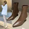 Botas Simples Individuales Nuevas 2023 Punta Fina Tacón de Aguja Tacones Altos Botas Martin Botines Cortos Botas Ajustadas para Mujer Caña Media Otoño Elástico