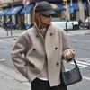 2025 Nuevo Otoño e Invierno Retro Marrón Lana Abrigo Exterior Mujer Cuello en V Ropa de Trabajo Abrigo Cálido Europeo y Americano Amazon
