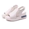 Sandalias de cuña de suela gruesa talla grande de comercio exterior para mujer, nuevas de verano, sandalias casuales de boca de pez, zapatos de mujer, sandalias romanas de cuero suave para mujer