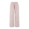 2650-26 Calça Longa Casual Solta, Calça Listrada, Cintura Alta, Calça Reta Drapeada, Listras Rosas de Verão, Cintura Elástica com Cordão