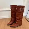 2026 Verano Nuevo Estilo Caliente Punta Fina Adelgazantes Remaches Bota de Pantalón Botas Largas Botas Vaqueras Occidentales para Mujer Chica Picante Retro