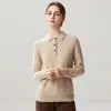 Outono e Inverno Nova Camisa Base de Tricô de Caxemira Moda Macia Confortável Cor Sólida Solta Gola Polo Manga Longa Feminina
