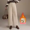 Outono/Inverno 2026 Novo Estilo Calça Reta de Perna Larga com Plus Veludo e Mohair Feminina Cintura Alta Cobre o Quadril Cropped Calça Fashion Casual