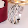 Anillo Ancho Trenzado Hueco Bicolor Dorado y Plateado Rongxing Transfronterizo para Mujer, Elegante Anillo para Cena Formal